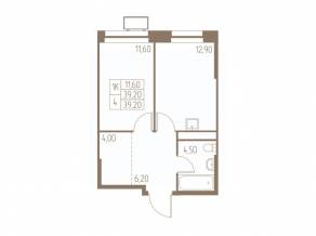 ЖК «Фабрикант», планировка 1-комнатной квартиры, 39.20 м²