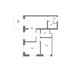ЖК «Парусная 1», планировка 2-комнатной квартиры, 66.20 м²