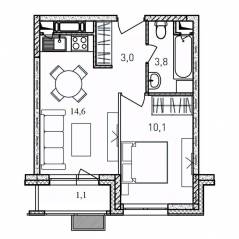 ЖК «Квартал Светлый», планировка 1-комнатной квартиры, 32.60 м²