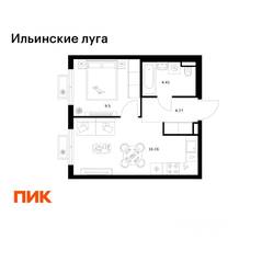 ЖК «Ильинские луга», планировка 1-комнатной квартиры, 34.24 м²