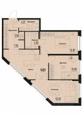 ЖК «ID Murino III», планировка 3-комнатной квартиры, 64.39 м²