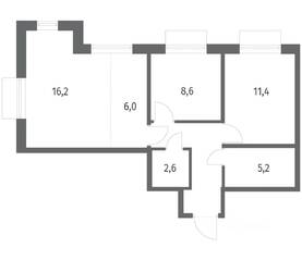 ЖК «Парусная 1», планировка 3-комнатной квартиры, 57.40 м²