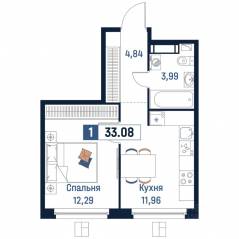 ЖК «Максималист», планировка 1-комнатной квартиры, 33.08 м²