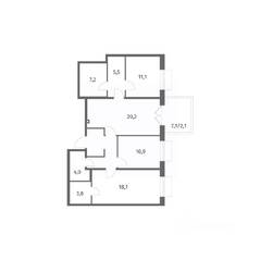 ЖК «Парусная 1», планировка 3-комнатной квартиры, 92.20 м²