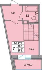 ЖК «Удача», планировка студии, 23.90 м²