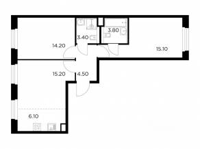 ЖК «Квартал Белый Град», планировка 3-комнатной квартиры, 62.40 м²