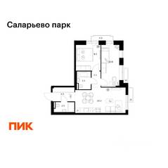 ЖК «Саларьево парк», планировка 2-комнатной квартиры, 52.00 м²