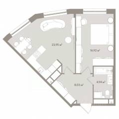 Апарт-комплекс «D'oro Mille», планировка 2-комнатной квартиры, 53.80 м²