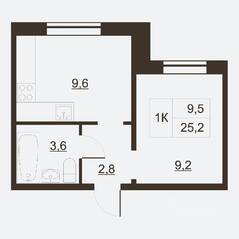 ЖК «Дом на набережной», планировка 1-комнатной квартиры, 25.70 м²
