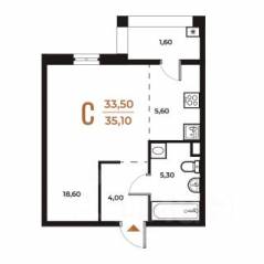 ЖК «Новое Летово», планировка студии, 35.10 м²