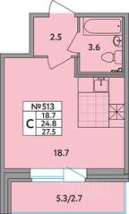 ЖК «Удача», планировка студии, 27.50 м²
