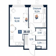 ЖК «Максималист», планировка 1-комнатной квартиры, 39.61 м²
