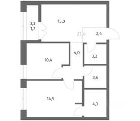 ЖК «NEWПИТЕР», планировка 2-комнатной квартиры, 59.02 м²