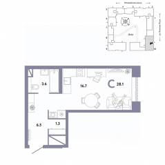 ЖК «Страна.Заречная», планировка студии, 28.10 м²