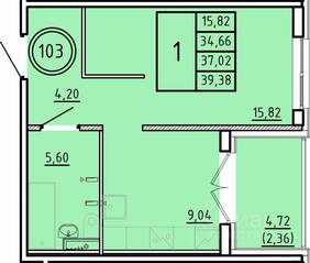 МЖК «Образцовый квартал 16», планировка 1-комнатной квартиры, 34.66 м²