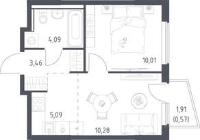 ЖК «Егорово Парк», планировка 2-комнатной квартиры, 33.50 м²