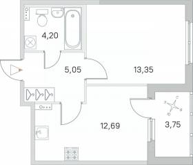 МЖК «Любоград», планировка 1-комнатной квартиры, 37.17 м²