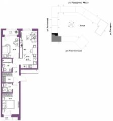 ЖК «Страна.Парковая», планировка 3-комнатной квартиры, 60.58 м²