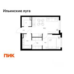 ЖК «Ильинские луга», планировка 1-комнатной квартиры, 38.80 м²