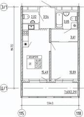 ЖК UP-квартал «Воронцовский», планировка 1-комнатной квартиры, 41.69 м²