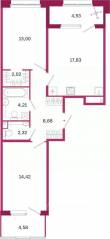 ЖК «Дом на Курской», планировка 2-комнатной квартиры, 67.04 м²