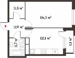ЖК Миниполис «Восемь кленов», планировка 1-комнатной квартиры, 39.40 м²