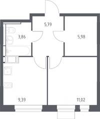 ЖК «Пятницкие Луга», планировка 1-комнатной квартиры, 36.04 м²