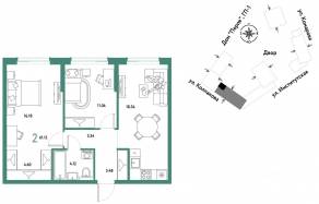 ЖК «Страна.Парковая», планировка 2-комнатной квартиры, 61.12 м²