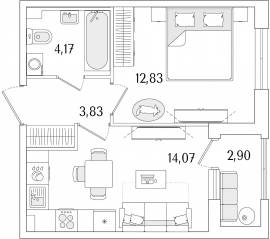 ЖК «Гранат», планировка 1-комнатной квартиры, 36.35 м²