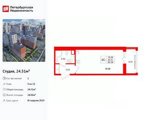 ЖК «Город звезд», планировка студии, 24.51 м²
