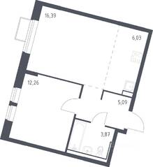 ЖК «Молжаниново», планировка 1-комнатной квартиры, 43.64 м²