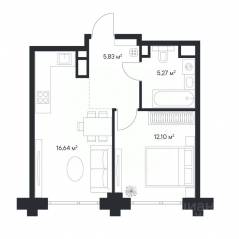 ЖК «1-й Нагатинский», планировка 1-комнатной квартиры, 39.84 м²