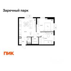 ЖК «Заречный парк», планировка 2-комнатной квартиры, 53.11 м²