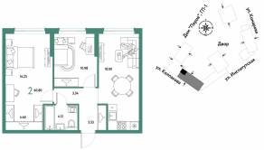 ЖК «Страна.Парковая», планировка 2-комнатной квартиры, 60.80 м²