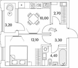 ЖК «Тайм Сквер», планировка 1-комнатной квартиры, 34.30 м²