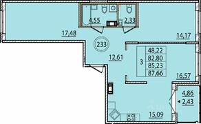 МЖК «Образцовый квартал 15», планировка 3-комнатной квартиры, 82.80 м²