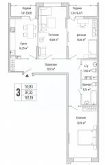 ЖК «Riga Hills», планировка 2-комнатной квартиры, 101.19 м²