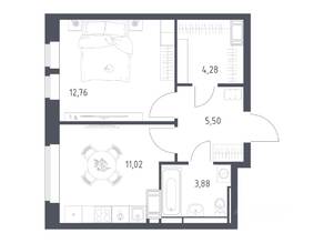 ЖК «Большое Путилково», планировка 1-комнатной квартиры, 37.44 м²