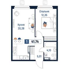ЖК «Максималист», планировка 1-комнатной квартиры, 41.74 м²