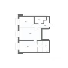 ЖК «Парусная 1», планировка 2-комнатной квартиры, 64.60 м²