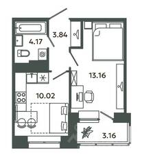ЖК «Загляденье», планировка 1-комнатной квартиры, 31.19 м²