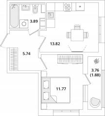 ЖК «Cube», планировка 1-комнатной квартиры, 37.40 м²