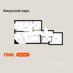 ЖК «Амурский парк», планировка 1-комнатной квартиры, 52.80 м²
