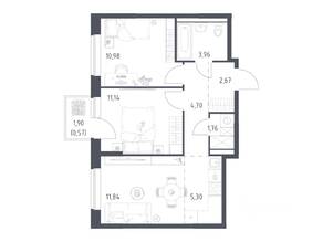 ЖК «Новое Видное», планировка 2-комнатной квартиры, 52.92 м²