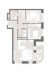 ЖК «Родина Парк», планировка 3-комнатной квартиры, 71.60 м²