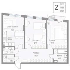МЖК «Эльйон», планировка 2-комнатной квартиры, 73.30 м²