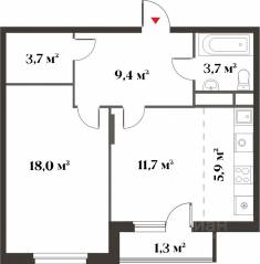 ЖК Миниполис «Восемь кленов», планировка 2-комнатной квартиры, 52.40 м²