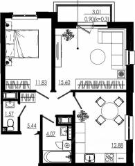 МЖК «Liberty dom», планировка 2-комнатной квартиры, 52.30 м²