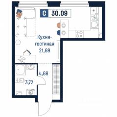 ЖК «Максималист», планировка студии, 30.09 м²