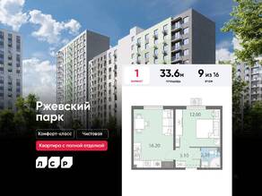 ЖК «ЛСР. Ржевский парк», планировка 1-комнатной квартиры, 33.60 м²